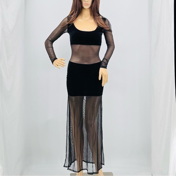 Vintage Dresses & Skirts - Vintage Y2K Elisabetta Rogiani Whimsigoth Velvet Mesh Peekaboo Illusion Dress